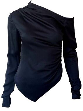 A.L.C. Jamie Top Dark Blue Sapphire Off Shoulder Asymmetrical Viscose Sz 6